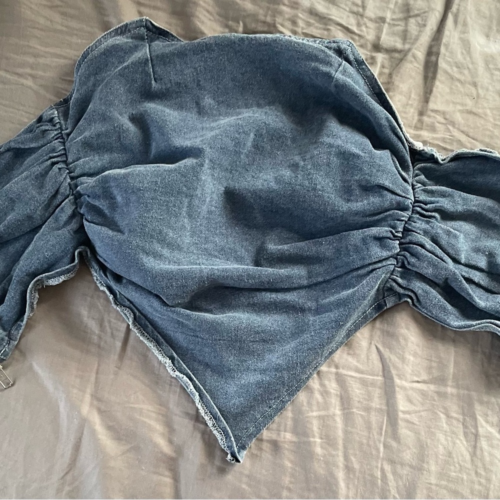 SHEIN Dark Denim Off-Shoulder Blouse
